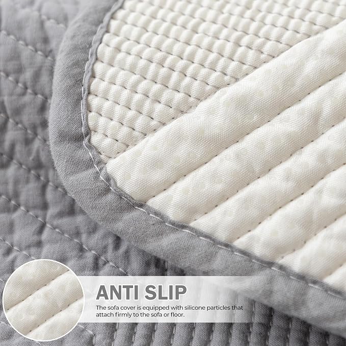 vctops Cotton Quilted Couch Covers for Sectional Sofa (Grey,28"x59") | Geometric Washable Non Slip Sofa Slipcover for Dogs, Children, Pets Furniture Protector Cover - Image 4