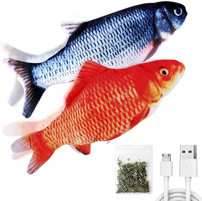 TOOGE 2 Pack 9" Floppy Fish Cat Toys with SilverVine and Catnip for Indoor Cats for Small Dogs Interactive Automatic Flopping Kicker Toys for Cats Puppy (Red Carp + Carp) by TOOGE