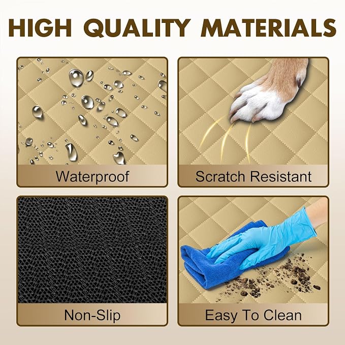 Waterproof Dog Backseat Cover for Cars, Non-Slip Pet Seat Protector, Khaki - Image 4