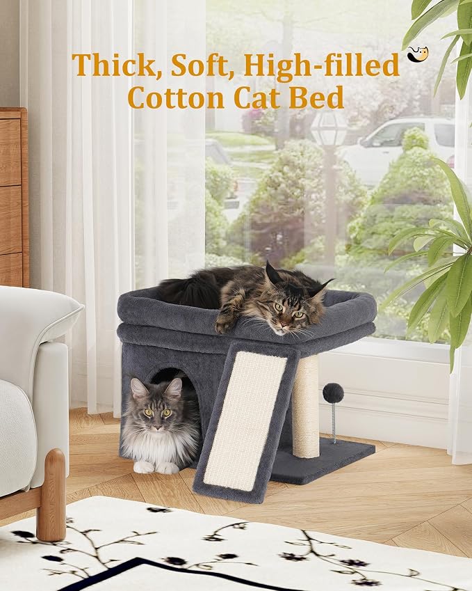 Aechonow Cat Tree for Large Cats, 20x16.5 Perch Bed for Adult Senior Cats | 14" Cat Tree Tower with Scratching Post, Removable Washable Mat, Dark Gray - Image 2