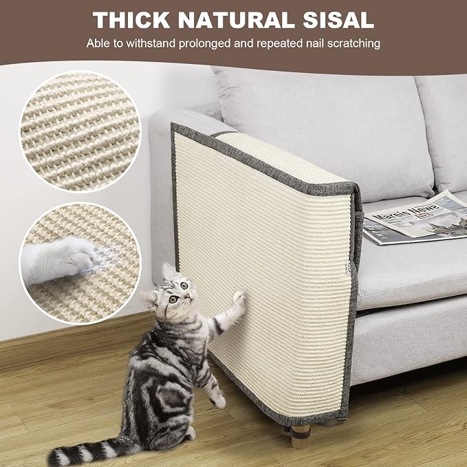 Upgraded Cat Scratch Sisal Sofa Protector,Furniture Couch Protector from Cat Scratching with Natural Sisal Full Cover 27.5''L*19.7''W(Right Hand) - Image 3