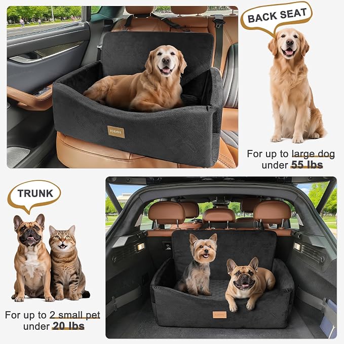 JOEJOY Dog Car Seat for Large Medium Sized Dogs Under 55 lbs, Dog Booster Seat for 2 Small Dogs with Detachable Washable Cover, Memory Foam Pet Car Seat with 2 Safety Belts and Storage Pockets - Image 7