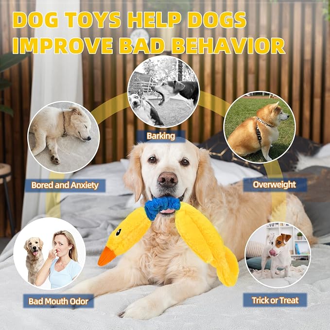 Mihachi Squeaky Dog Toys, Plush Stuffed Puppy Toys with Crinkle Paper-Tug of War Dog Toys for Small, Medium and Large Dogs Duck Interactive Squeaky Pet Toys to Keep Them Busy, Yellow Duck - Image 5