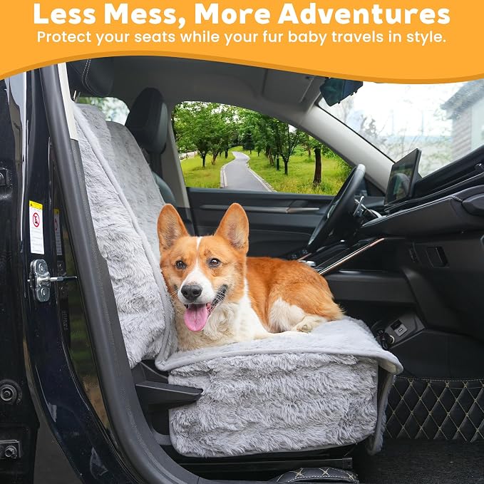 Dog Car Seat Cover, Waterproof Plush Pet Seat Protector, Gray, Front Seat | Faux rabbit fur, waterproof layer, non-slip silicone backing, side flaps, machine washable, fits most cars and SUVs - Image 6