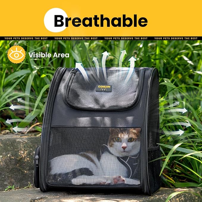 Conlun Cat Backpack Carrier for Small Dogs and Cats Fit Up to 15 Lbs,Small Dog Backpack, Foldable with 3-Side Mesh Windows, Pet Carrier for Travel & Hiking Friendly，Black - Image 6