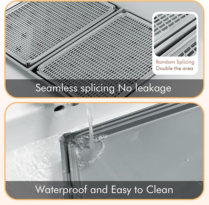 2Pack Cat Litter Box Step, Litter Catcher, Expandable Interlock Litter Mat, Washable Easy Clean, Waterproof & Urine Proof, Dark Grey - Image 5