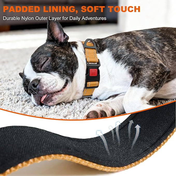 Taglory Reflective Small Dog Collar, Comfortable for Safe Night Walks, Tan | Night-Walk Visibility, Soft Neck Cushioning, Adjustable 10-16 in, Locking Buckle, D-Ring for Leash and ID Tags - Image 4