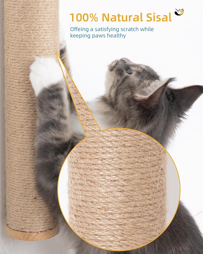 Aechonow 68" Wall Mounted Cat Scratcher,2Pcs of 34in Sisal Scratching Posts | Wood Cat Wall Scratcher,Cat Wall Furniture for Indoor Cats,Cat Wall Climber, Natural Sisal,Tall & Sturdy Corner Climbing Pole - Image 4