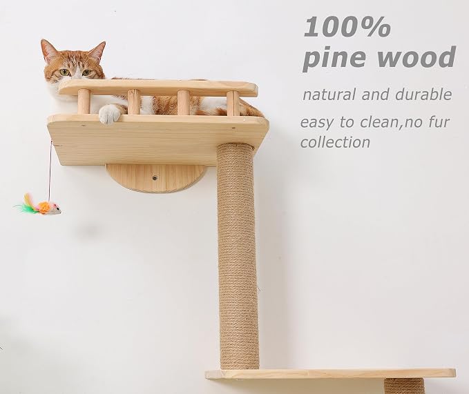 Cat Tree Wall Mounted with 4 Levels Shelves, 73" Wood Corner Tower Inside Kitten Scratching Post for Climbing,Perching and Lounging (Right to Left) - Image 7