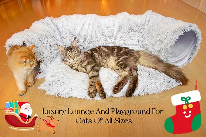 XxingSheep Extra Large Cat Tunnel Bed Plush Cat Cave for Indoor Adult Cats | Spacious rectangular sleeping area allows adult cats and multi-cat homes to stretch, relax and sleep comfortably Grey - Image 5