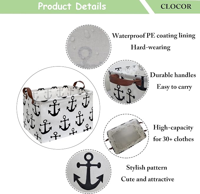 CLOCOR Rectangular Storage Basket,Collapsible Storage Bin,Gift Baskets(Anchor) - Image 7