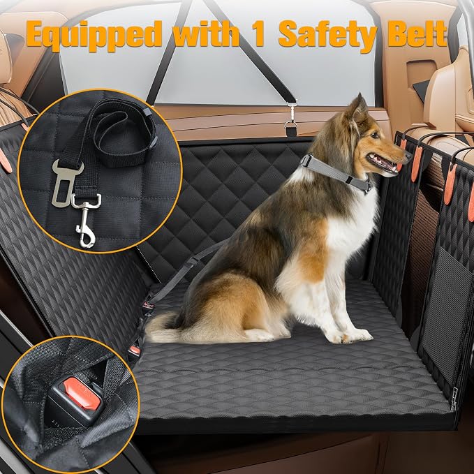 PETICON Dog Car Seat Cover for Back Seat, Hard Bottom Back Seat Extender | Rear Seat Pet Cover for Dogs - Supports 400lbs, Waterproof and Scratch Resistant Dog Hammock with Mesh Window For Cars & SUVs - Image 4