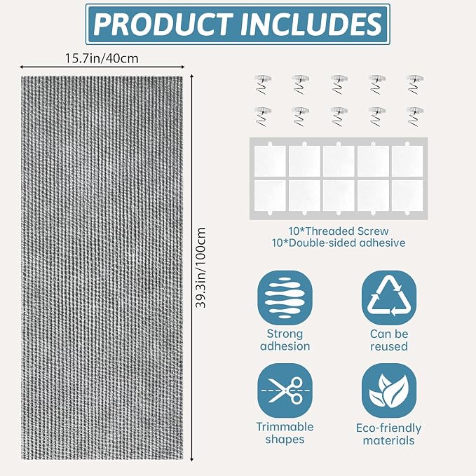 Heavy Duty Cat Scratch Mat for Couch Furniture(Light Gray, 39.3" x 15.8") | Self-Adhesive Cat Scratcher Carpet, Trimmable DIY Cat Scratch Pad, Furniture Protector for Couch,Sofa,Door & Cat Tree - Image 3