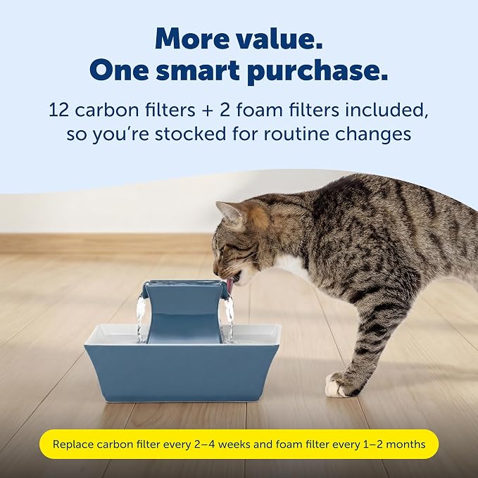 PetSafe Drinkwell Pagoda Ceramic Fountain, 70 oz, 2 Streams, Extra Filters | 2 Falling Water Streams Encourage Hydration, Cat & Small Dog Water Fountain, 4-Pack Carbon Filters and 2-Pack Foam Filters - Image 6