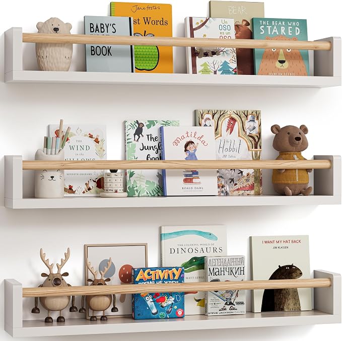 G&W Gruwald Nursery Book Shelves, Set of 3, Wall Bookshelf, Book Shelf for Kids Rooms, Wall Book Shelves for Bedroom Kids, Floating Shelf, Nursery Decor (White, 23 Inches) by G%26W+Gruwald