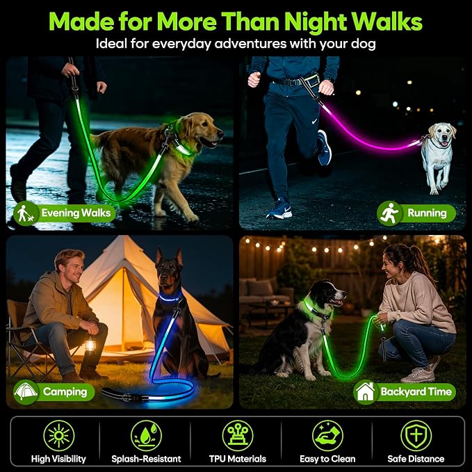 5 Ft LED Dog Leash, Light Up & Lighted Dog Leash, 7 Lighting Modes, Glow in The Dark, Reflective, Double-Sided Light, Rechargeable with Padded Handle for Night Walking Safety, Small to Large Pets - Image 8