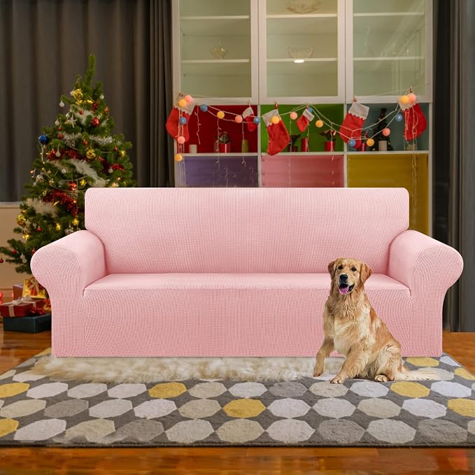 KEKUOU Stretch Couch Covers for Sofa, 3 Cushion Couch Slipcover,Dusty Pink | 1-Piece Washable Sofa Cover Pet Friendly(78"-94") Furniture Protector Soft Jacquard, Elastic Bottom for Dogs & Kids - Image 2