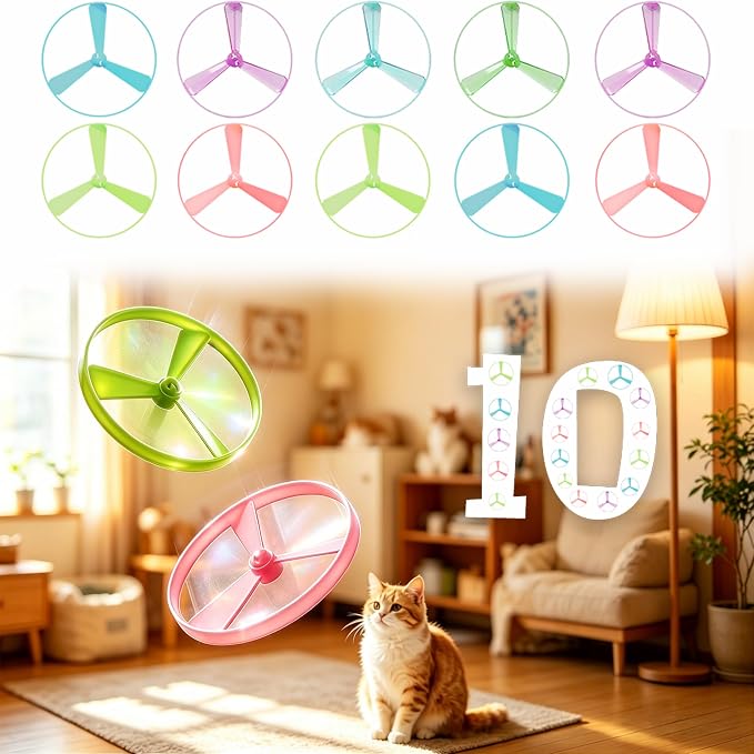 10Pcs Cat Toy Flying Discs, Interactive Cat Fetch Toy for Indoor Cats, Chasing Hunting Training Toys for Kittens & Adult Cats（10Pcs） by Unknown
