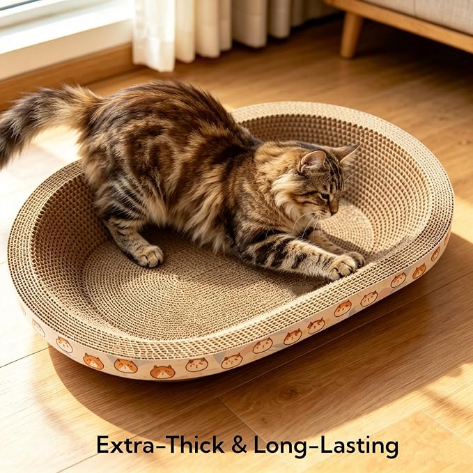 3 Pack Large Cat Scratcher Cardboard, Oval Cat Scratcher Bed Cat Scratch Pad Board Lounge Couch for Indoor Cats Bowl Shaped Cat Scratching Post Nest for Cats Grinding Claw Furniture Protector - Image 3