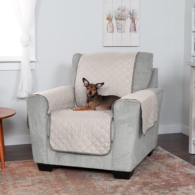 Furhaven Water-Resistant & Reversible Chair Cover Protector for Dogs, Cats, & Children - Two-Tone Pinsonic Quilted Living Room Furniture Cover - Gray/Mist, Chair - Image 7
