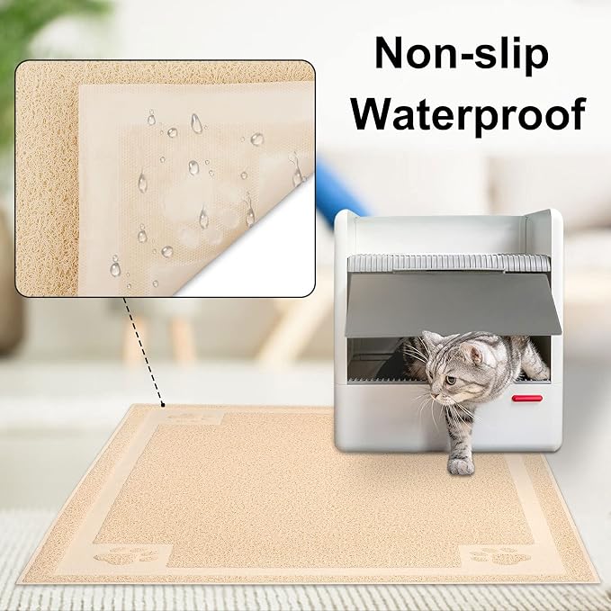 UPSKY Large Cat Litter Mat Trapper 35"×23", Waterproof, Non-Slip, Beige | Large Litter Box Mat, Foldable Trapping Mat, Anti-slip Design, For Cat Litter Boxes and Sensitive Paws, Easy to Clean - Image 4