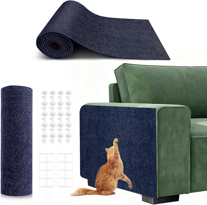 78.7"X15.8" Self-Adhesive Cat Scratching Mat - Durable Couch Protector from Cat Claws, DIY Furniture Protector from Cats Scratching, Sticky cat Scratch Wall mat- No Residue, Safe for Cats (Dark Blue) by Unknown