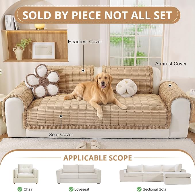 OstepDecor Couch Cover for Dogs, Washable Non Slip Sofa Cover for Pets | Soft Couch Covers for Sofa, Loveseat and Sectional, Furniture Protector Against Pet Hair & Dirt (35.4" x 63", Khaki) - Image 4