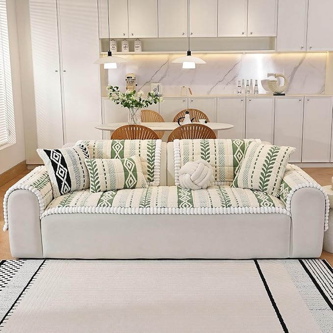 Couch Cover for Dogs, Washable Non-Slip Boho Geometric Pet Sofa Protector, Soft Sofa Slipcovers Cushion Protector for Dogs and Cats. (Green, 27.6" x 70.9" x 1.5") - Image 2