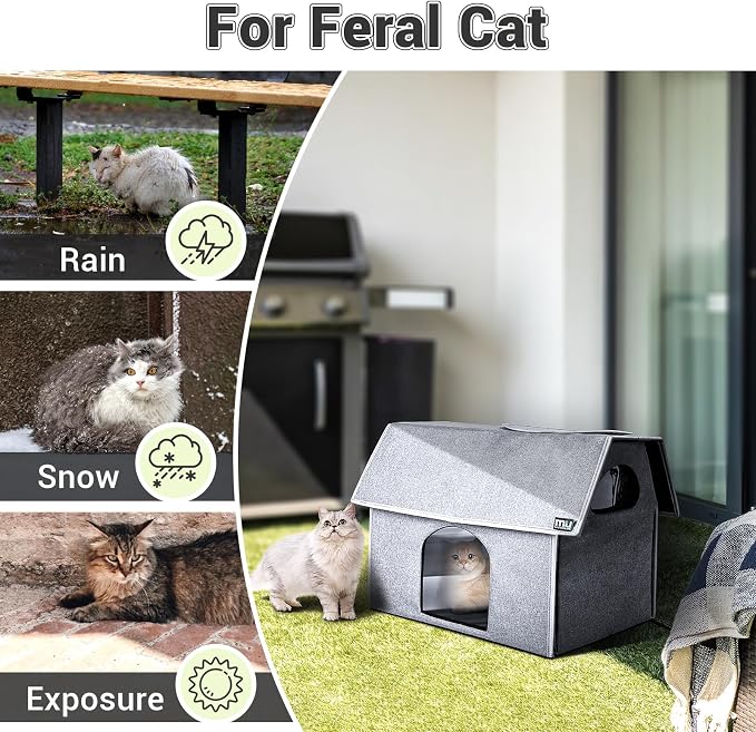 MIU Color Outdoor Cat House, Extra Large Weatherproof Cat Houses for Outdoor Cats, Warm Feral Cat Shelter with Removable Soft Mat, Big Cat Bed, 20.5"x17.5"x16.6" | Insulated Feral Cat Shelter with Removable Soft Mat, Easy to Assemble,20.5"x17.5"x16.6" - Image 2
