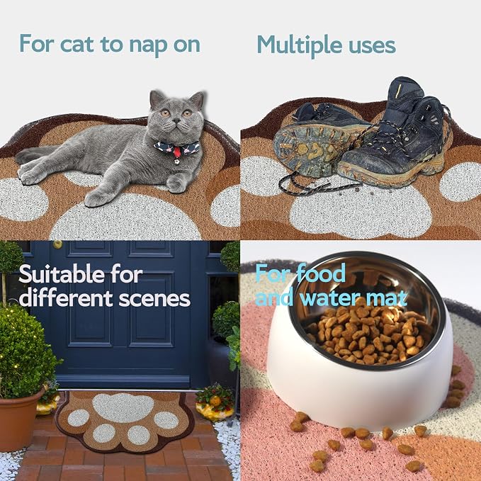 Cute Cat Litter Mat 24”x16”, Litter Box Mat, Litter Trapping Mat, Soft on Kitty Paws, Easy Clean, Anti Slip, Pet Accessories, Door Floor mats - Brown White60*40 - Image 6