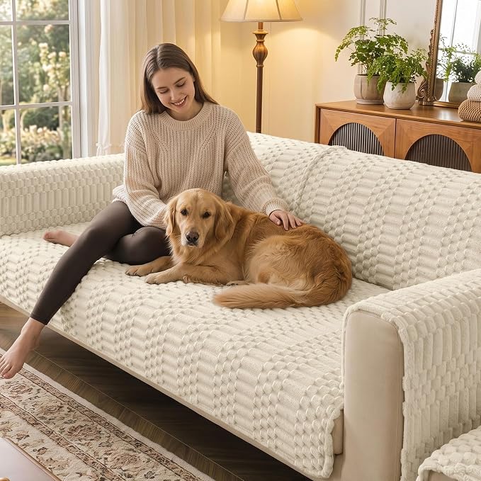 Smiry Waterproof Couch Covers for Dogs Washable, Non Slip Pet Sofa Cover | Plush Scratch Resistant Flannel Furniture Protector for Dogs, Apricot, 27.6" x 27.6", 2 Pack - Image 2
