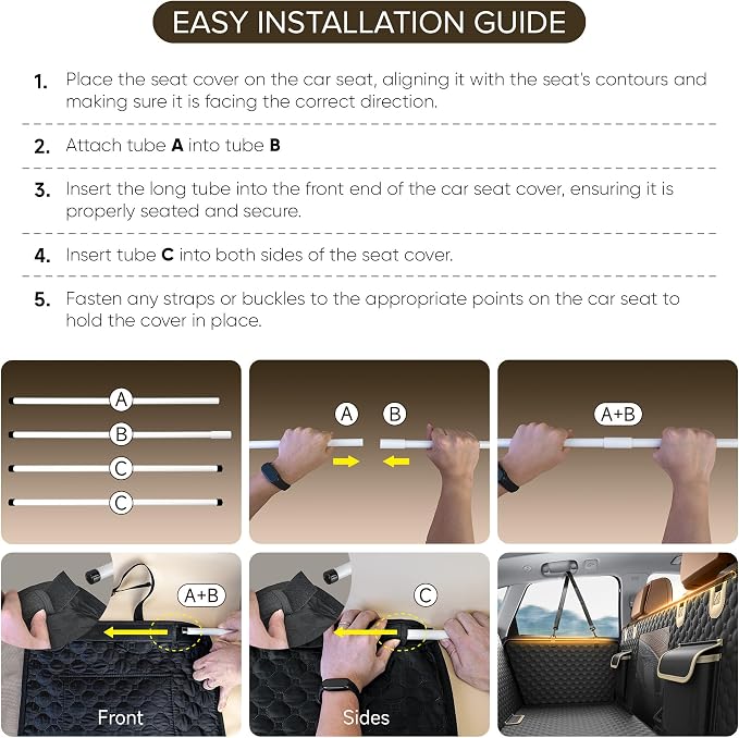 Back Seat Extender for Dogs,PVC Rods Support and Hard Bottom Car Seat Cover | Heavy Duty Dog Car Seat Cover for Back Seat, Dog Hammock for Car, Waterproof Pet Bed For Car, SUV, Truck - Image 8