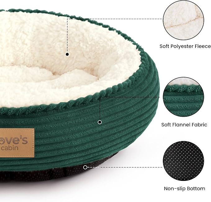 Love's cabin Round Donut Cat and Dog Cushion Bed, 20in Pet Bed for Cats or Small Dogs, Anti-Slip & Water-Resistant Bottom, Super Soft Durable Fabric Pet beds, Washable Luxury Bed Dark Green - Image 2