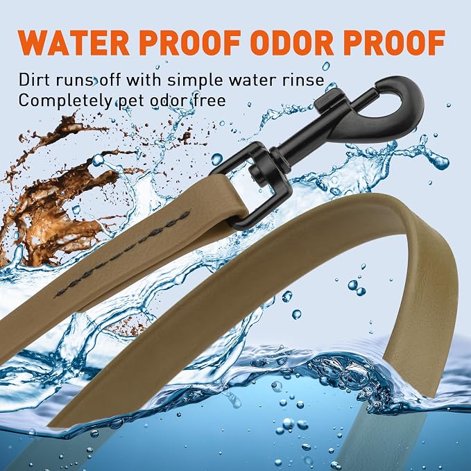 Dogline Biothane Waterproof Dog Leash Strong Coated Nylon Webbing with Black Hardware Odor-Proof Easy to Clean High Performance for Small or Large Dogs Made in USA 4 or 6 ft Lead, Coyote Brown - Image 6