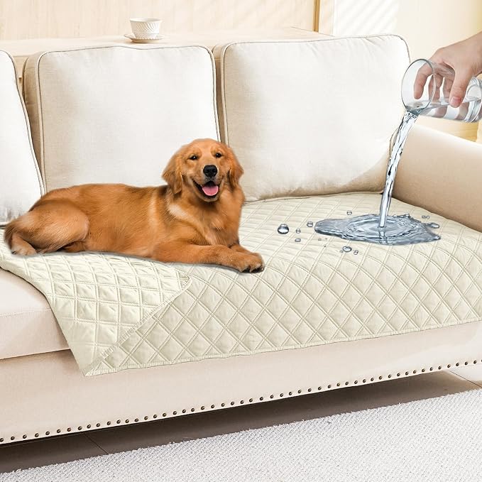 Smiry Waterproof Reversible Pet Couch Covers for Dogs | Pet Friendly, Soft Fabric, Washable Sofa Furniture Protector for Dogs Cat Kids, Checkered (30"x70", Beige/Beige) by Smiry