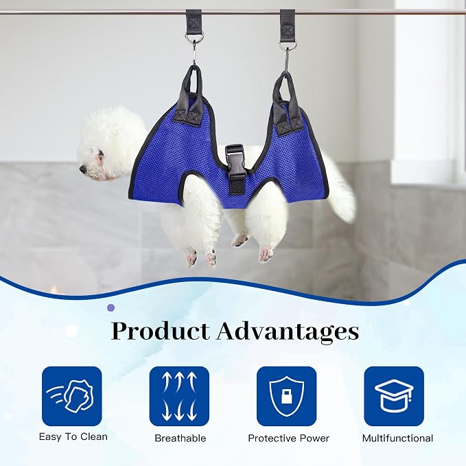 PatiencET Dog Grooming Hammock Kit | For Cats & Dogs up to 17 lb, Hanging Harness and Sling for Nail Trimming, Includes Clippers/Trimmer, File & Comb, Blue S - Image 6