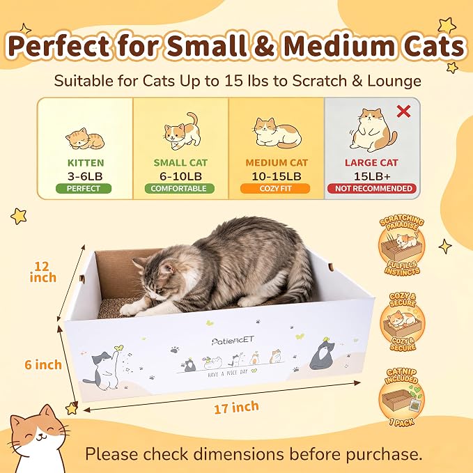 PatiencET Cat Scratch Pad with Box, Corrugated Cardboard Scratcher | Raised edges, less mess, cozy lounge, furniture protection, double-sided scratch surface, replaceable design, catnip included - Image 4