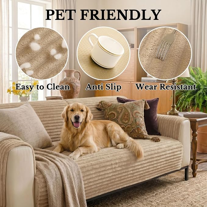 Smiry Waterproof Couch Cover for Dogs, Washable Non Slip Plush Protector | Waterproof Protection, Plush Flannel, Non Slip Backing, Pet Hair & Scratch Protection, Soft Cover (36" x 88") - Image 5