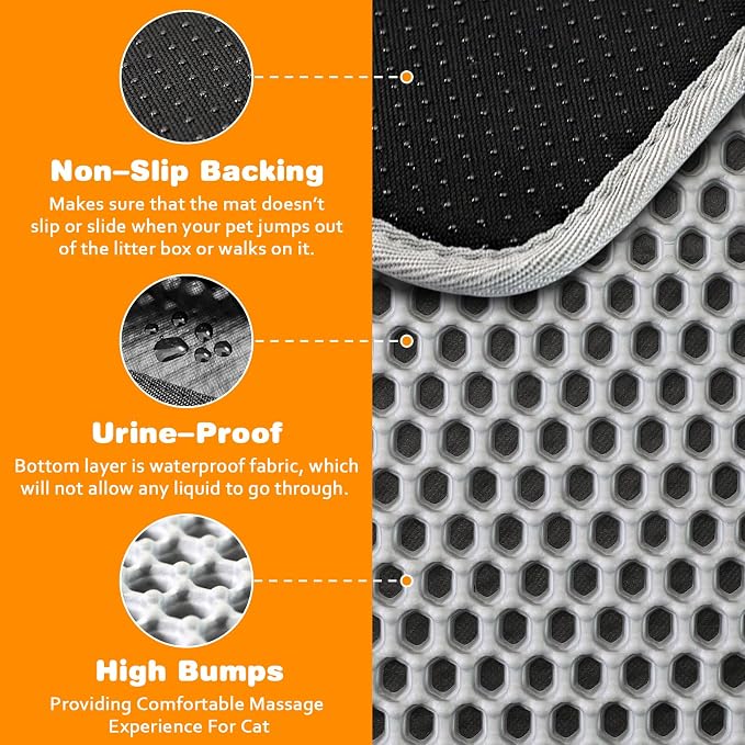 Cat Litter Mat 22"x30",Double Layer EVA litterbox Mat, Khaki | Waterproof honeycomb large grid, urine-proof and odor-free. Traps litter, easy cleanup,Washable, non-slip backing - Image 4