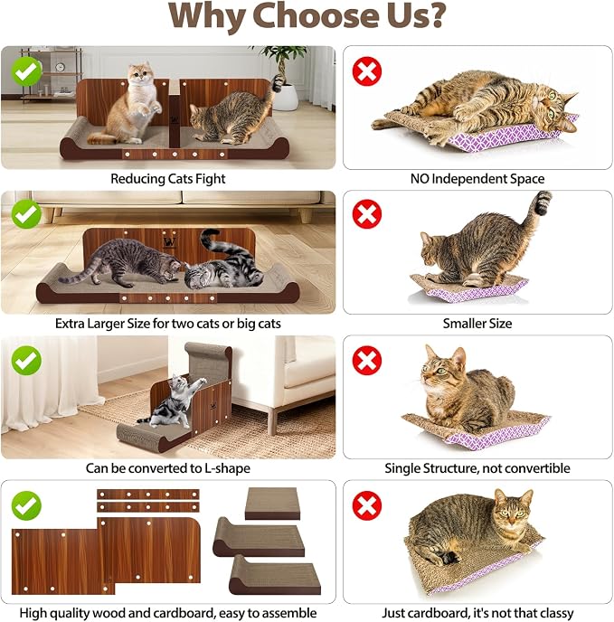 34 Inch Cat Scratcher Bed, Upgraded Cardboard Scratching Pad, Extra Large Cat Scratchers for Indoor Cats, Convertible Vertical Cat Scratching Board Furniture Protector - Image 6
