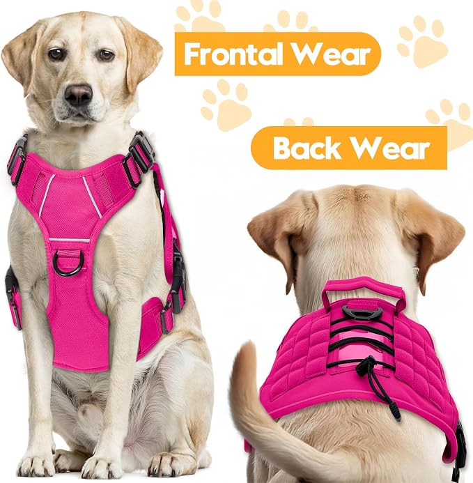 Heavy-Duty Tactical Dog Harness for Large Dogs, No Pull Adjustable Reflective Pet Vest with Molle System, K9 Military-Grade Control for Service Training, Outdoor & 10+ Breeds, Hot Pink, Large - Image 7