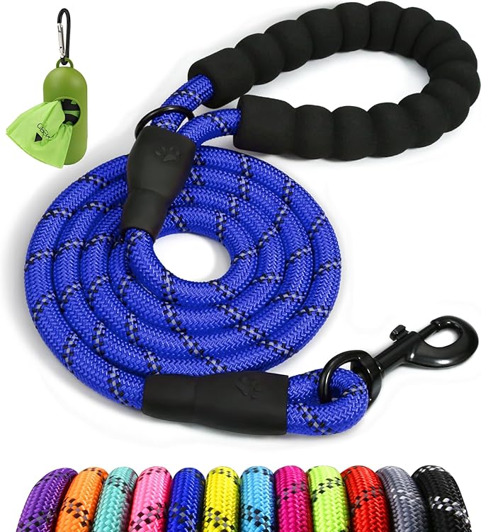 Taglory Rope Dog Leash for Small Medium Dogs, 4 FT Padded Handle, Navyblue | Made of Climbing Rope, Reflective for Night Walks and Training, Comfortable Grip, Anti-tangle Swivel Clip, 3/8 inch by Taglory