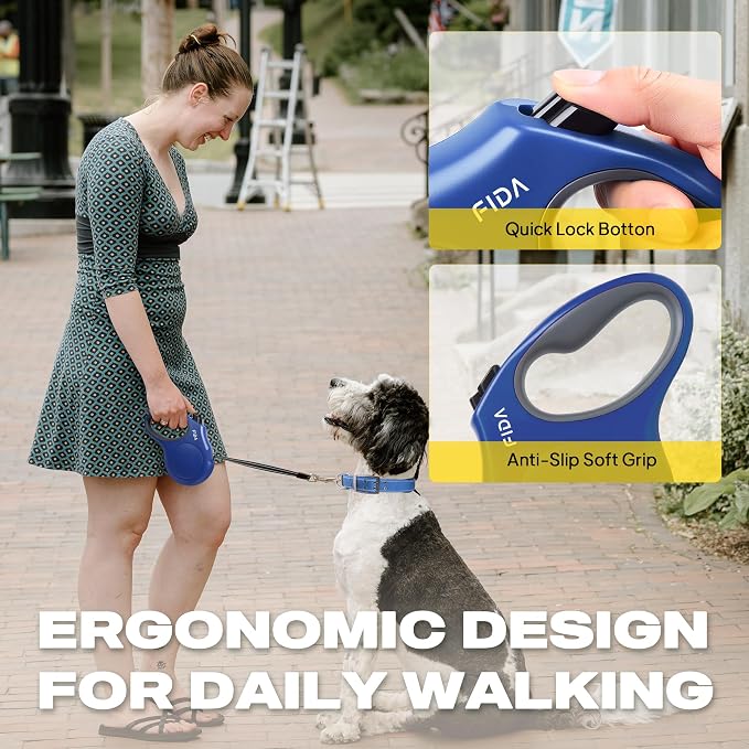 Fida Retractable Dog Leash, 10ft Heavy Duty Pet Walking Leash for X-Small Dog or Cat up to 18 lbs, Tangle Free. One-Hand Brake (X-Small,Navy Blue) - Image 5