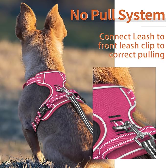 HEELE Dog Harness for Large Dogs No Pull Dog Vest Harness for Large Dog with Soft Padded Handle Reflective for Outdoor Training, Rose(Matching Trim), L | No Choke with Control Handle, Soft Breathable Padded Pet Vest, Adjustable, Reflective Front Clip V... - Image 5