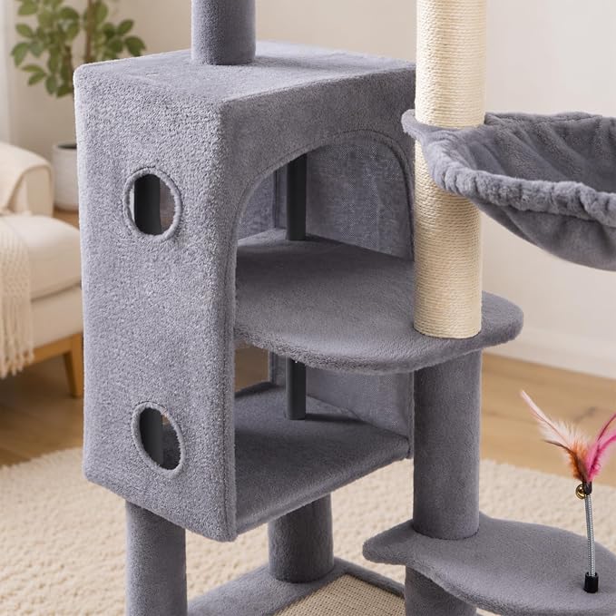 HUITREE 45in Cat Tree Tower with Big Condo for Indoor Cats,Cat Tower with Scratching Post,Scratching Board and Cat Toys,Multi-Level,Small Space,Transformer Cat Tree (336G) - Image 6