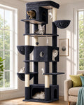Globlazer Large Cat Tree, 80in Tall Climbing Tower, F80F, Dark Grey | Multi-Level Cat Scratching Tower for Indoor Multiple Large Adult Cats Kittens with 3 Cat Caves, 3 Hanging Baskets by Globlazer