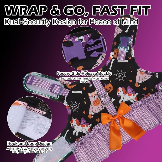 EXPAWLORER Halloween Dog Harness Small Medium Sized Dogs, Party Costume M | No Choke No Pull Mesh Vest Dog Dress Bowknot Harness and Leash Set Soft Cute Princess Puppy Outfits Clothes for Girls Cats - Image 6