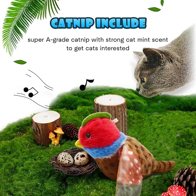 Cat Toys, Flapping Wings Pheasant, No Flying, Chirping Bird Interactive Catnip Toy for Kitten or Small Dogs, Touch Activated, Rechargeable - Image 6