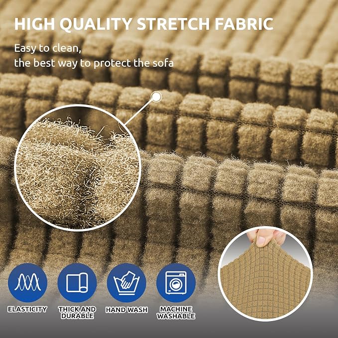 KEKUOU Stretch Loveseat Couch Cover, 2 Cushion Couch Slipcover,Tan | 1-Piece Washable Sofa Cover Pet Friendly (55"-78") Furniture Protector Soft Jacquard, Elastic Bottom for Dogs & Kids - Image 5