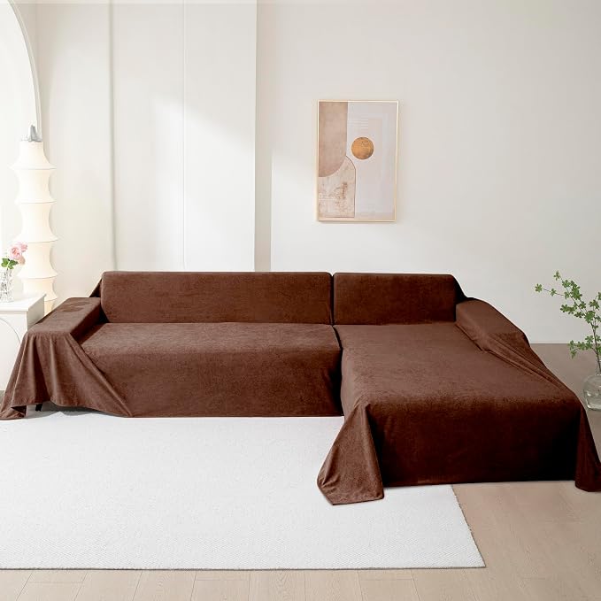 MEETSKY Couch Cover for 3 Cushion Cat Scratch Proof Couch Protector Washable Sofa Covers Sectional Couch Covers for Dogs Soft L Shape Sofa Slipcover for Pets Kids, 91" x 134", Chocolate - Image 5